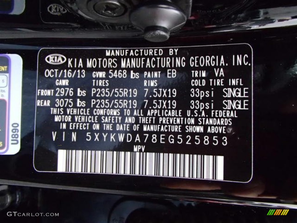 2014 Kia Sorento SX V6 AWD Color Code Photos