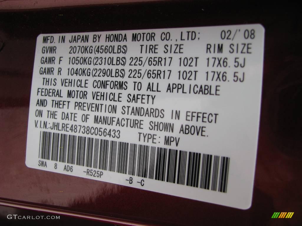 2008 CR-V EX-L 4WD - Tango Red Pearl / Gray photo #19