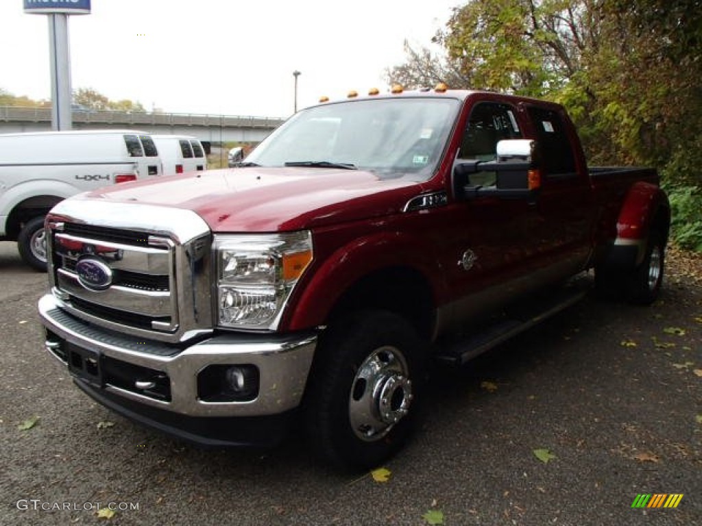 2014 F350 Super Duty Lariat Crew Cab 4x4 Dually - Ruby Red Metallic / Adobe photo #4