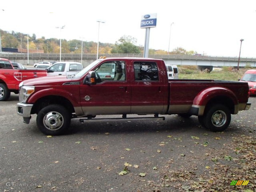 2014 F350 Super Duty Lariat Crew Cab 4x4 Dually - Ruby Red Metallic / Adobe photo #5