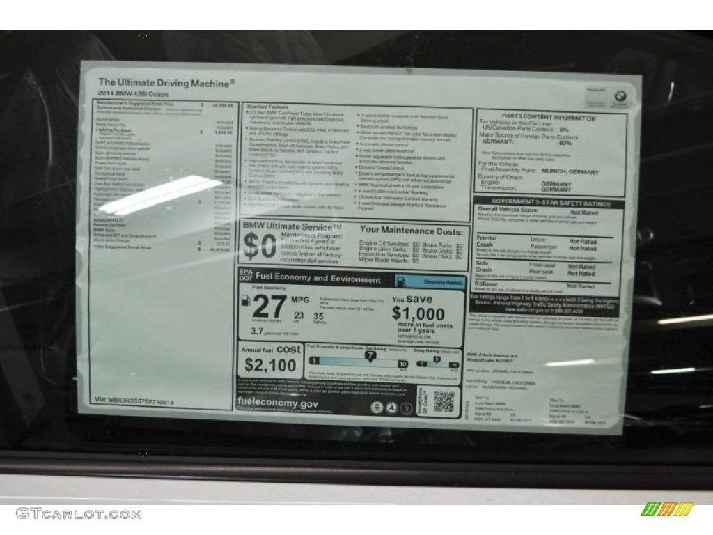 2014 BMW 4 Series 428i Coupe Window Sticker Photo #87454022