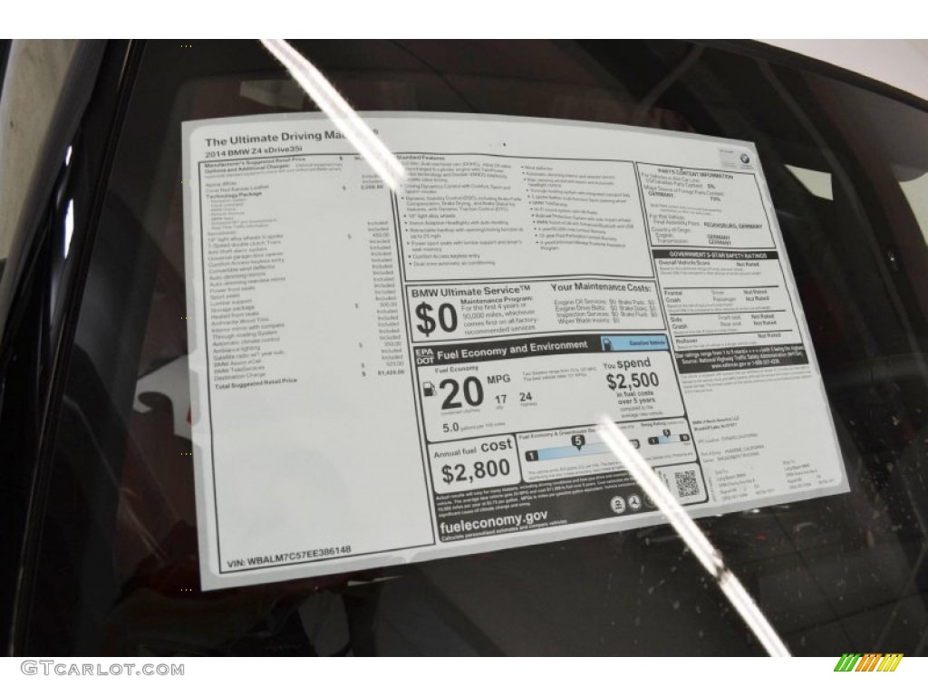 2014 BMW Z4 sDrive35i Window Sticker Photo #87454289