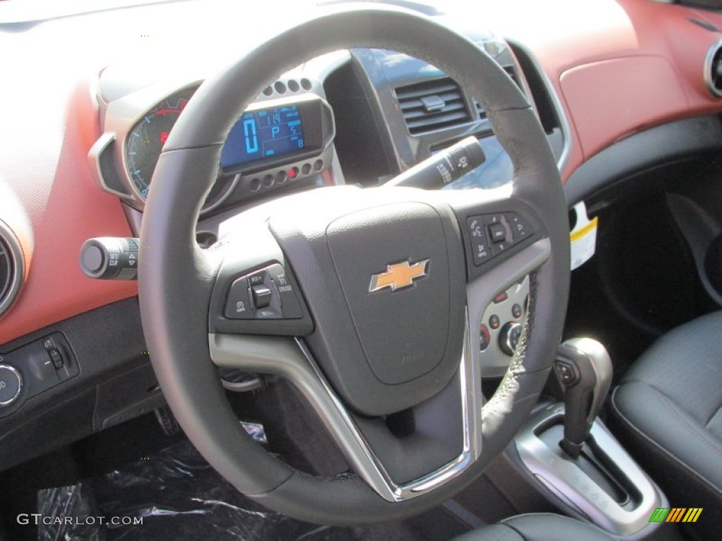 2014 Chevrolet Sonic LTZ Sedan Jet Black/Brick Steering Wheel Photo #87463484