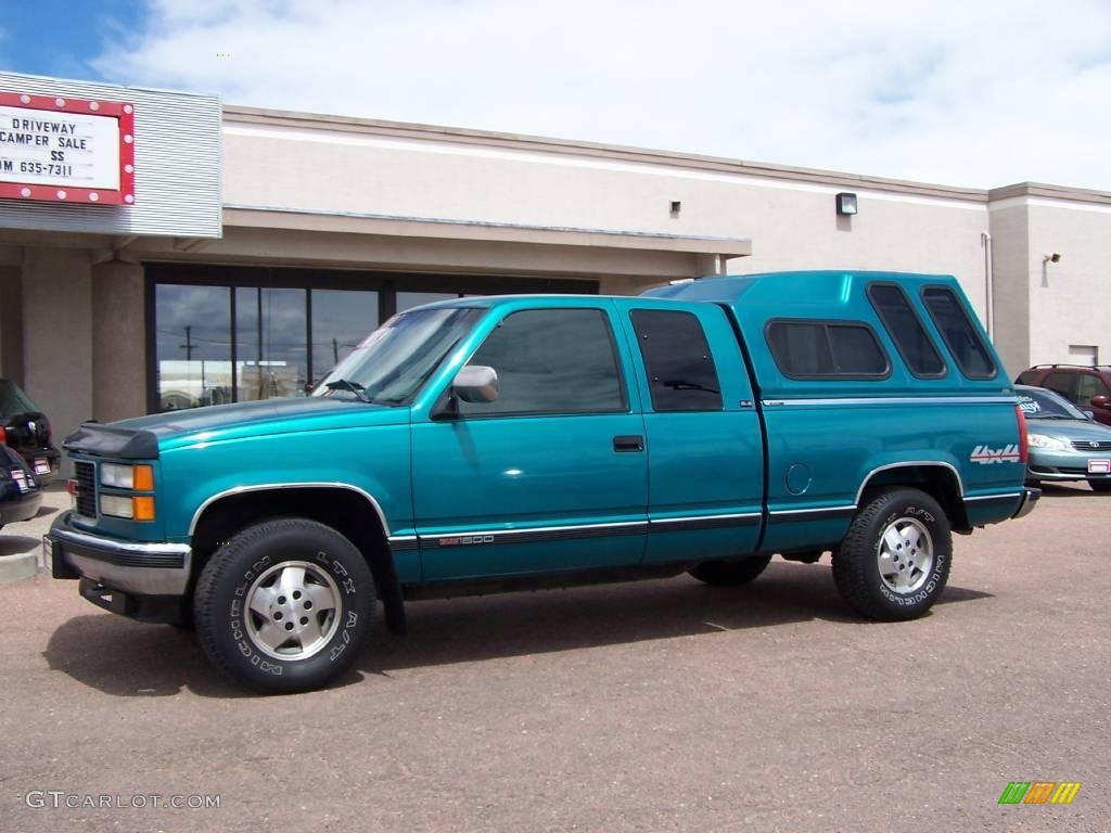 1994 Sierra 1500 SLE Extended Cab 4x4 - Bright Teal Metallic / Gray photo #5