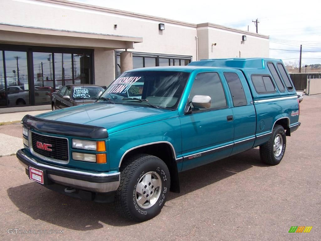 1994 Sierra 1500 SLE Extended Cab 4x4 - Bright Teal Metallic / Gray photo #13