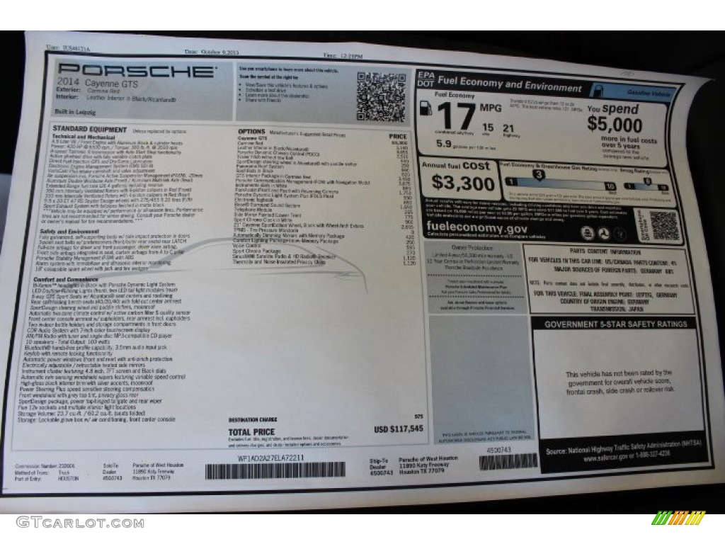 2014 Porsche Cayenne GTS Window Sticker Photo #87487655