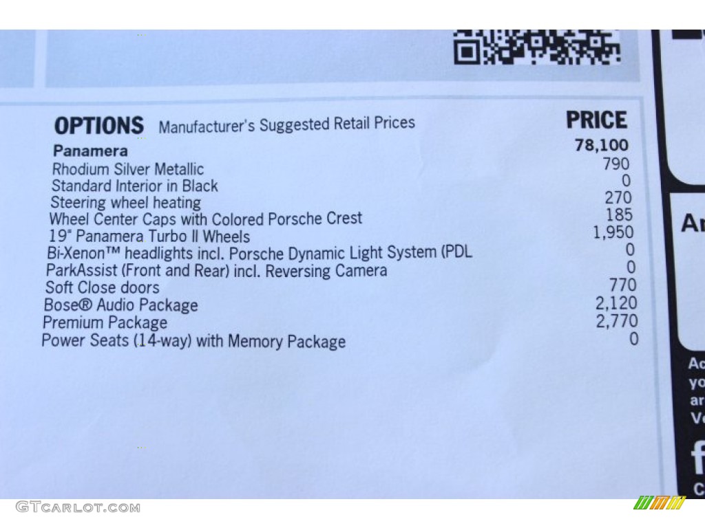 2014 Porsche Panamera Standard Panamera Model Window Sticker Photo #87488855