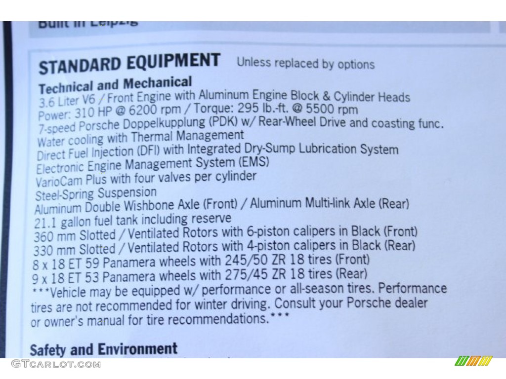 2014 Porsche Panamera Standard Panamera Model Window Sticker Photo #87488867