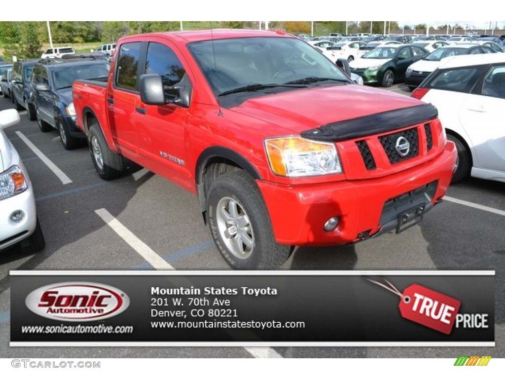 2012 Titan Pro-4X Crew Cab 4x4 - Red Alert / Pro 4X Charcoal photo #1