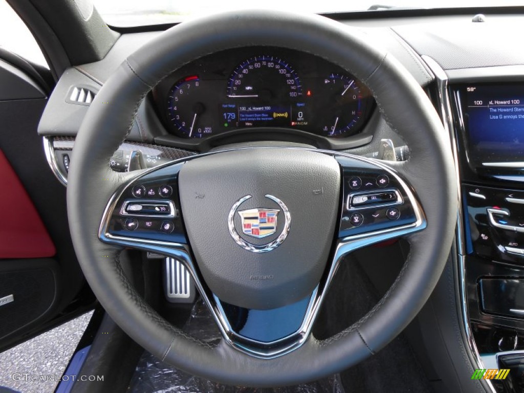 2014 Cadillac ATS 2.0L Turbo AWD Morello Red/Jet Black Steering Wheel Photo #87574609