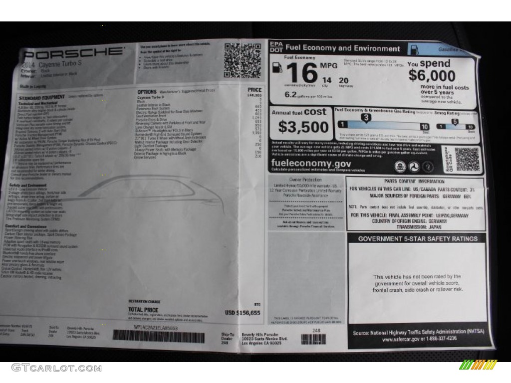 2014 Porsche Cayenne Turbo S Window Sticker Photo #87578239