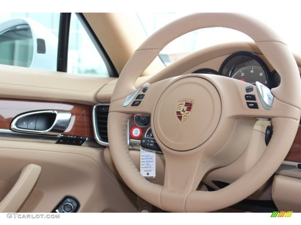 2014 Porsche Panamera 4 Luxor Beige Steering Wheel Photo #87579898