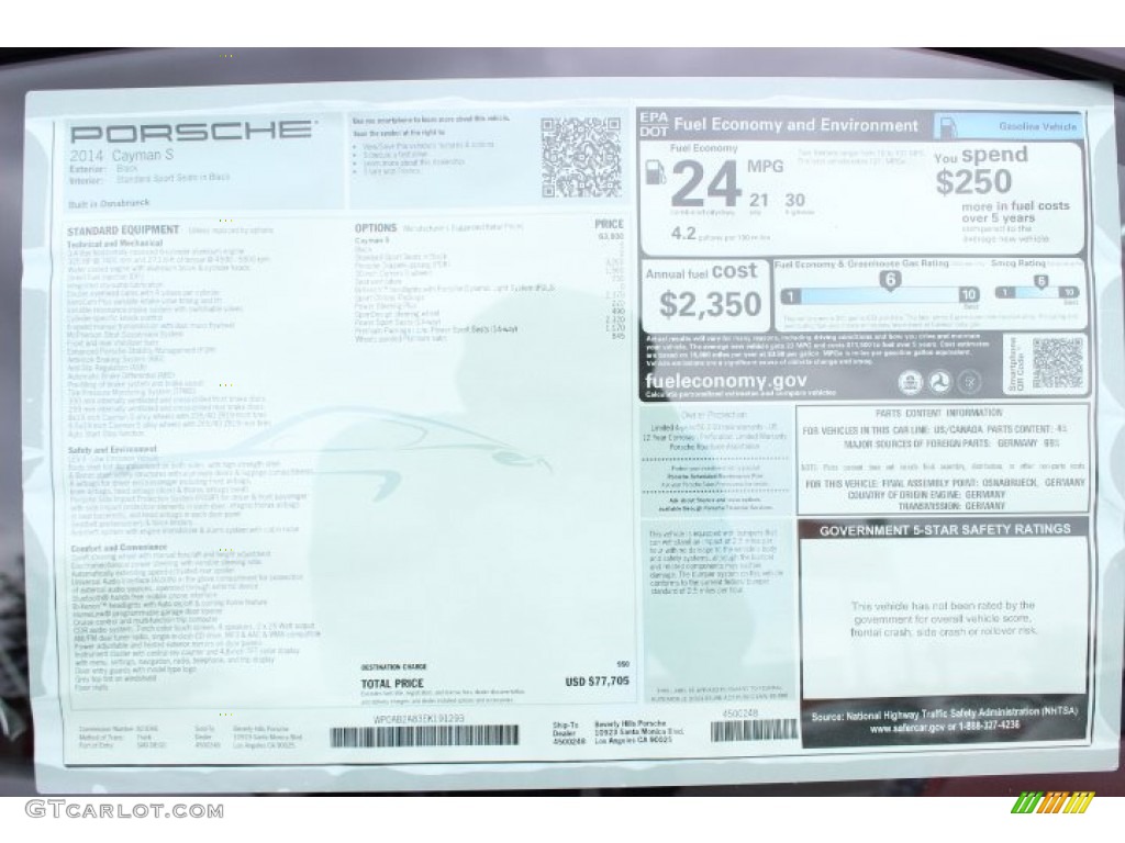 2014 Porsche Cayman S Window Sticker Photo #87581125
