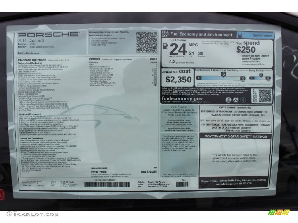 2014 Porsche Cayman S Window Sticker Photo #87581716