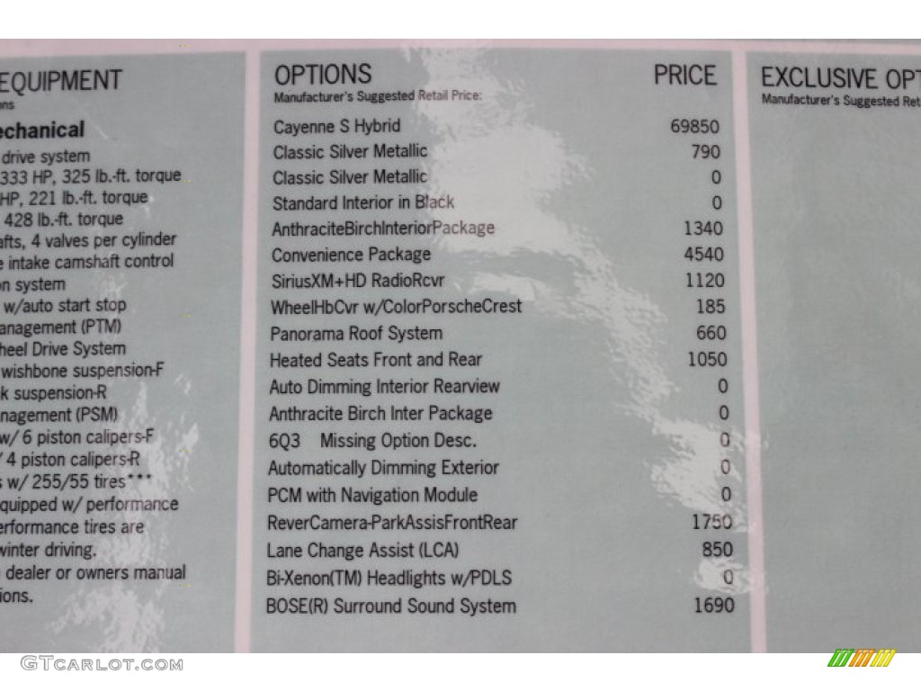 2013 Porsche Cayenne S Hybrid Window Sticker Photo #87583306