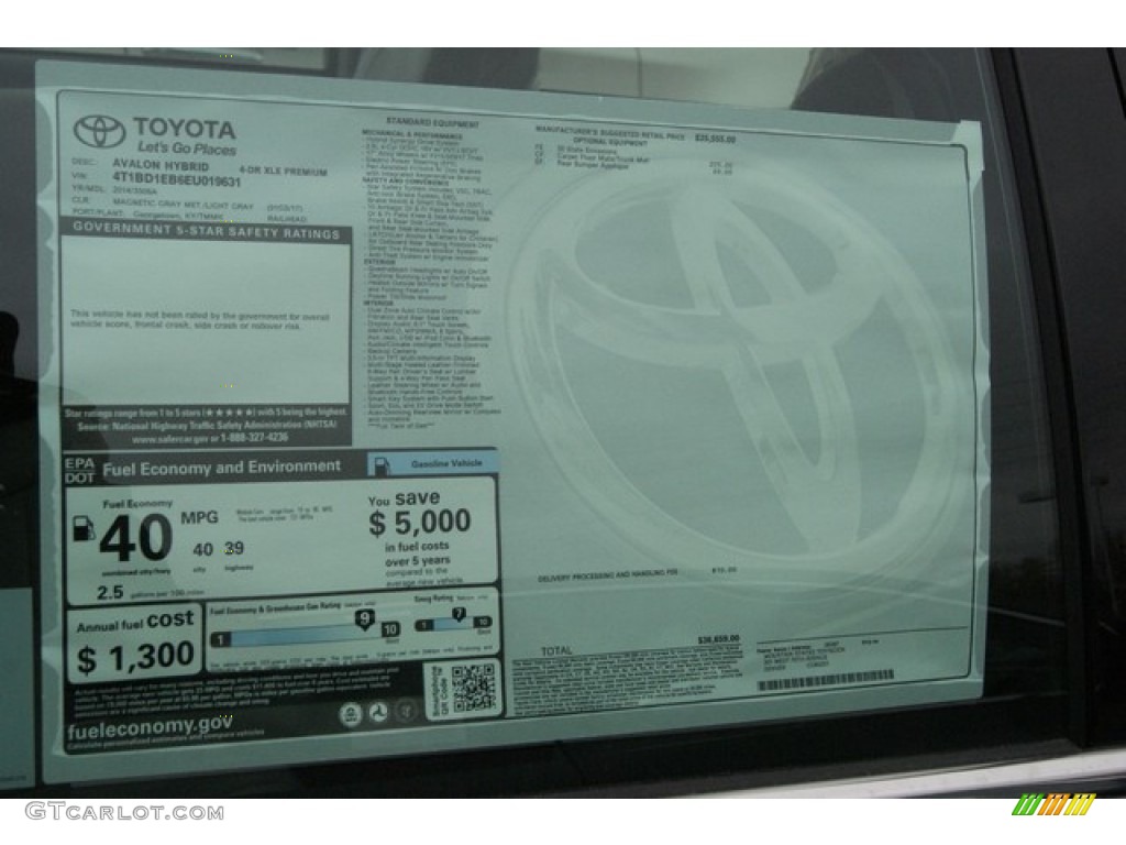 2014 Toyota Avalon Hybrid XLE Premium Window Sticker Photo #87588145