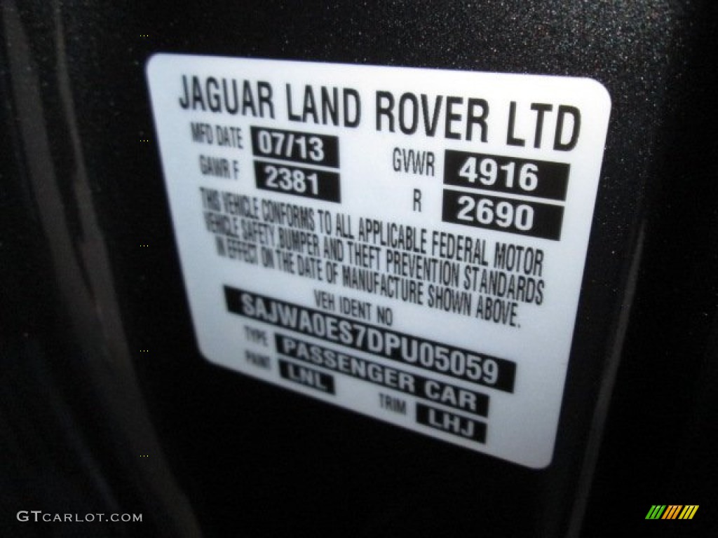 2013 Jaguar XF I4 T Color Code Photos