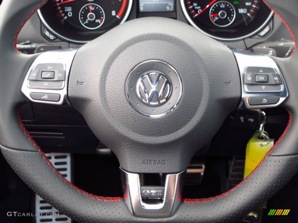 2014 Volkswagen GTI 4 Door Wolfsburg Edition Intelagos Plaid Cloth Steering Wheel Photo #87628534