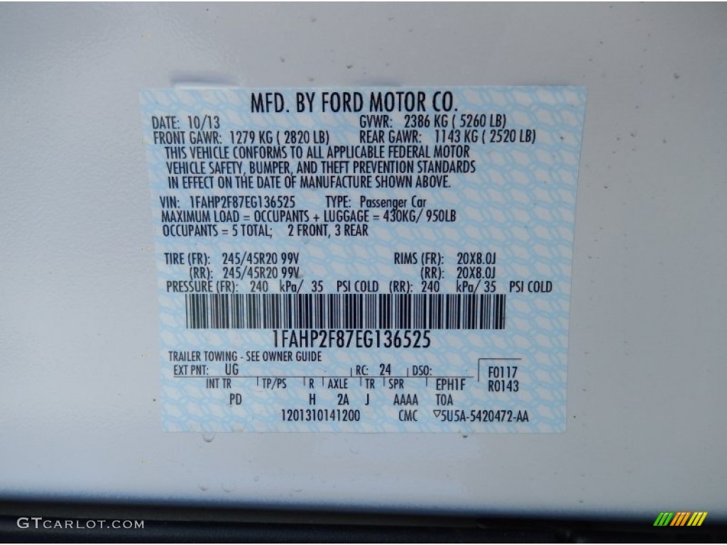 2014 Taurus Color Code UG for White Platinum Photo #87628930