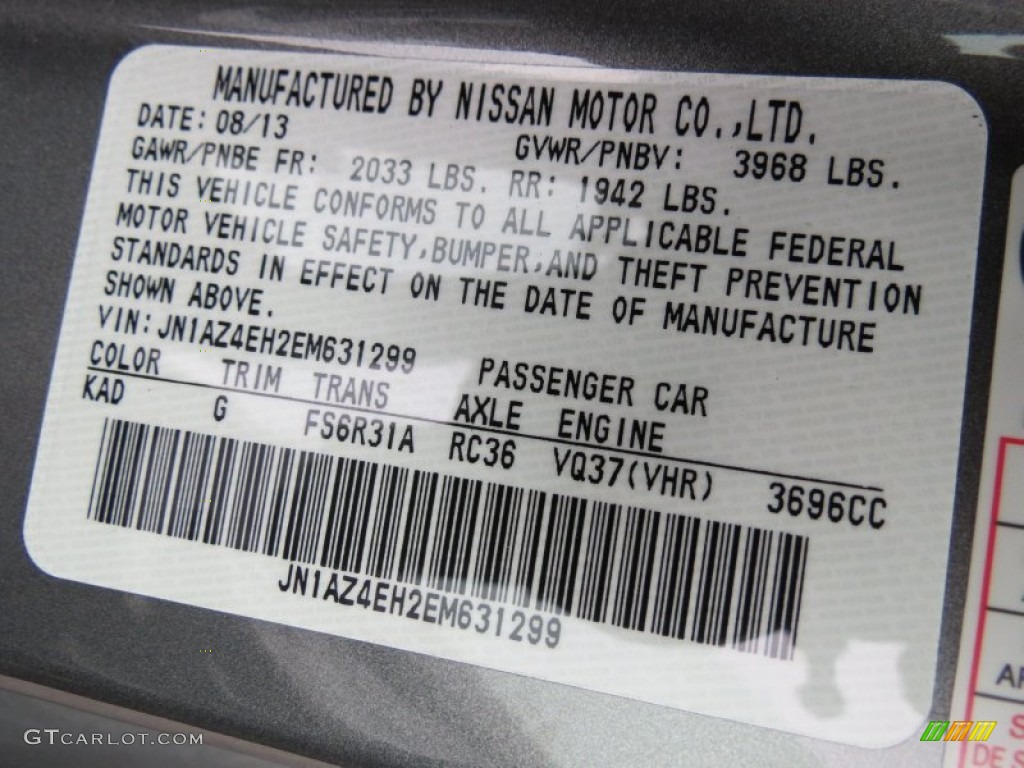 2014 370Z Color Code KAD for Gun Metallic Photo #87629791