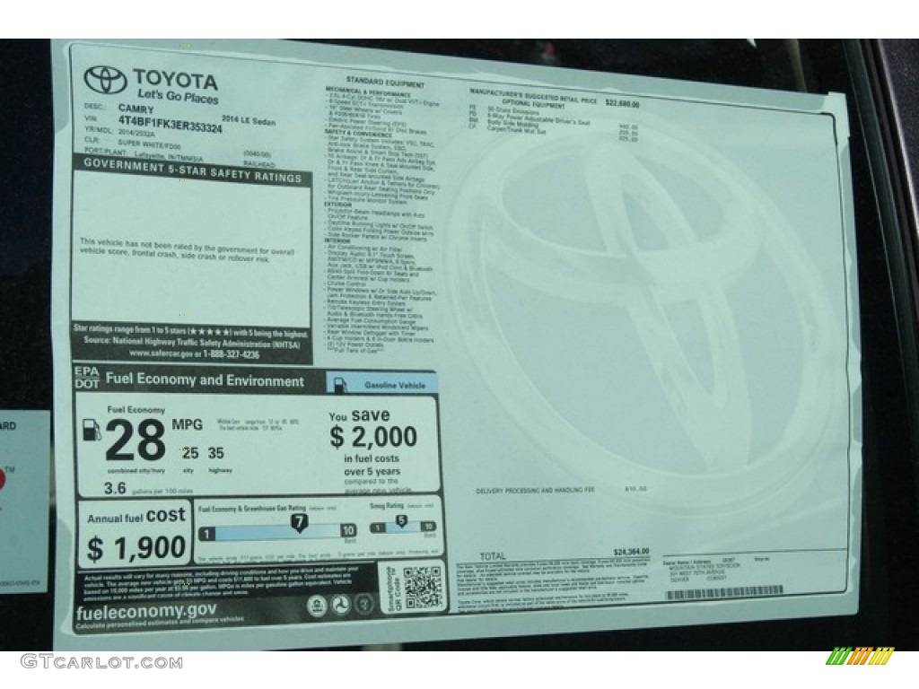 2014 Camry LE - Super White / Ivory photo #10