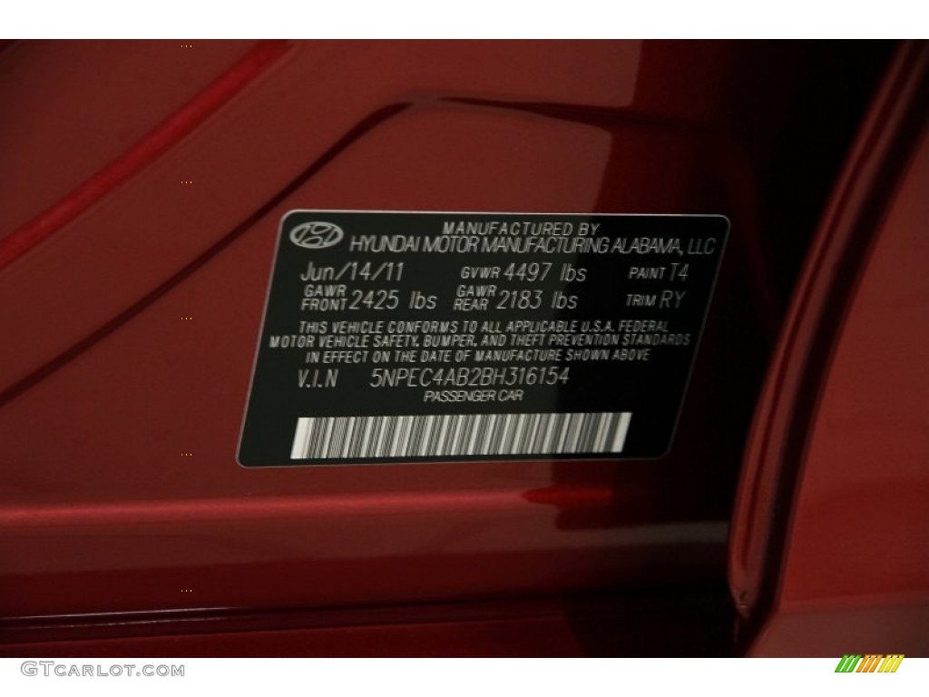 2011 Sonata SE 2.0T - Venetian Red / Black photo #17