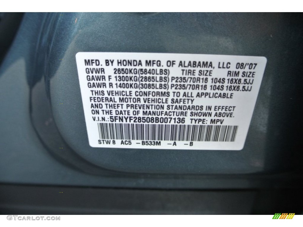 2008 Pilot EX-L - Steel Blue Metallic / Gray photo #7