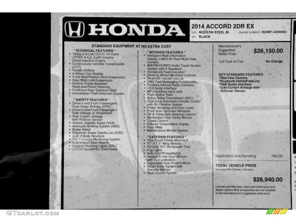 2014 Honda Accord EX Coupe Window Sticker Photo #87684032