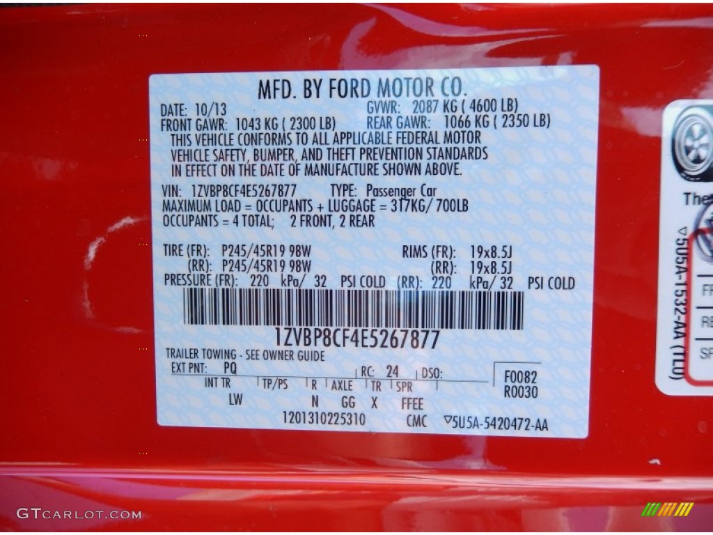 2014 Mustang Color Code PQ for Race Red Photo #87684044