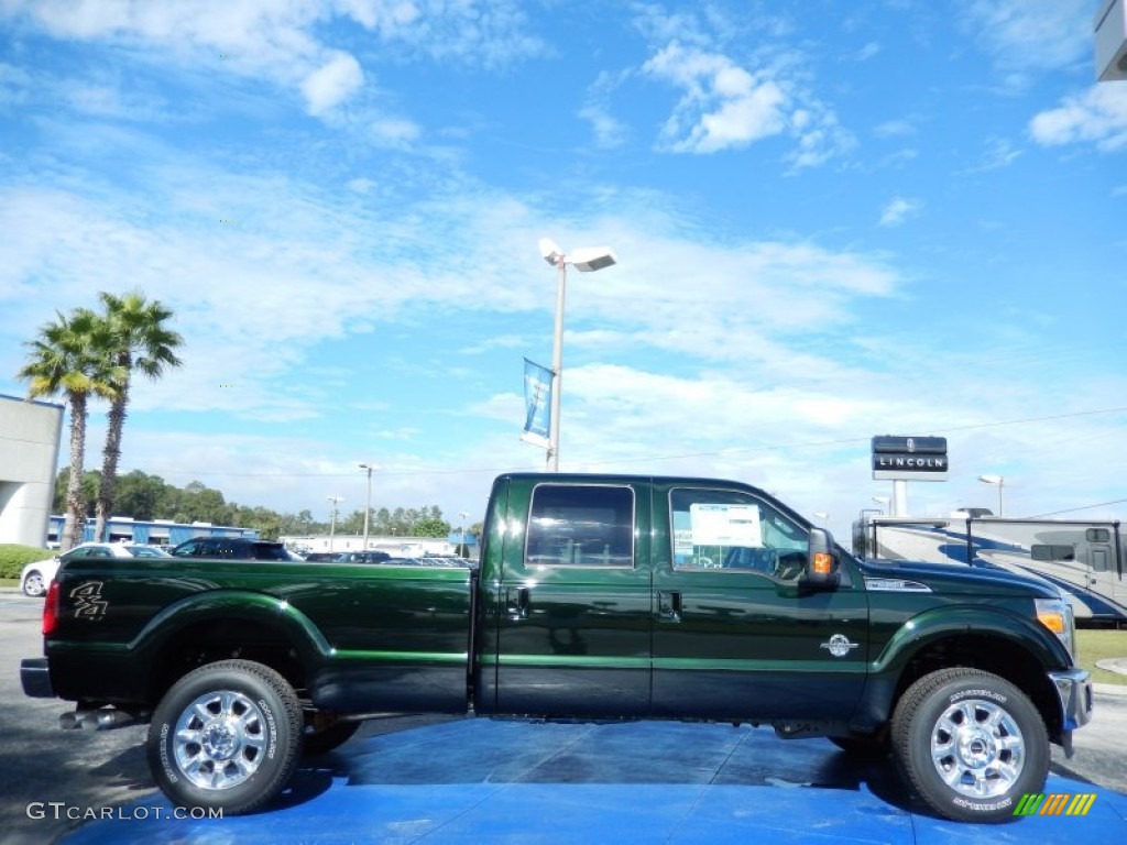 2014 F350 Super Duty Lariat Crew Cab 4x4 - Green Gem Metallic / Adobe photo #3