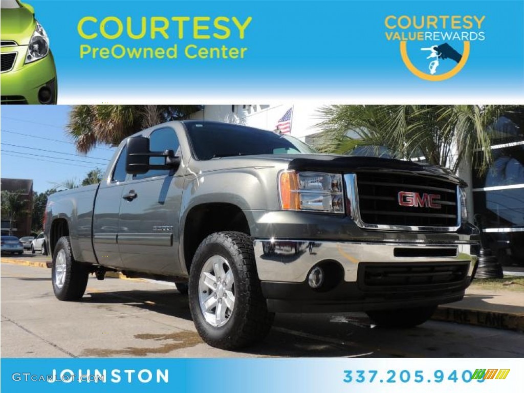 2011 Sierra 1500 SLE Extended Cab 4x4 - Gray Green Metallic / Ebony photo #1