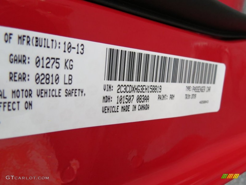 2014 Charger Color Code PRY for Redline Red Tri-Coat Photo #87692324
