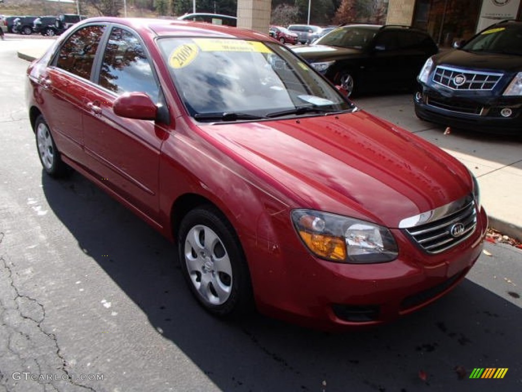 2009 Spectra EX Sedan - Spicy Red Metallic / Beige photo #2