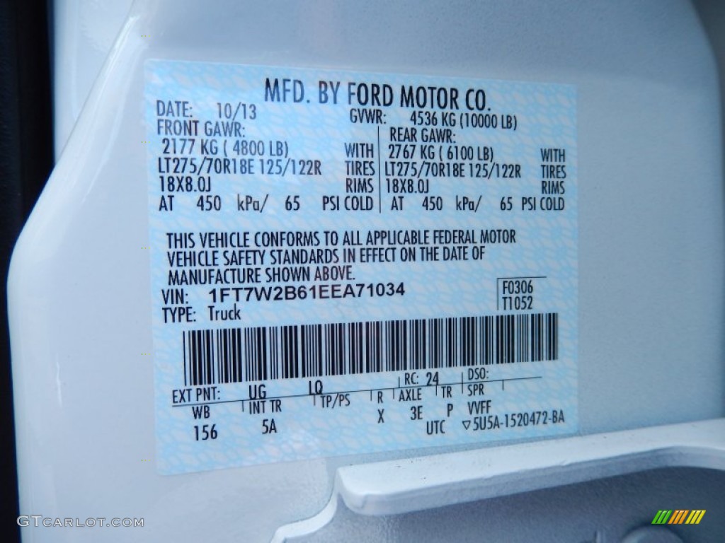 2014 F250 Super Duty Color Code UG for White Platinum Tri-Coat Photo #87736152