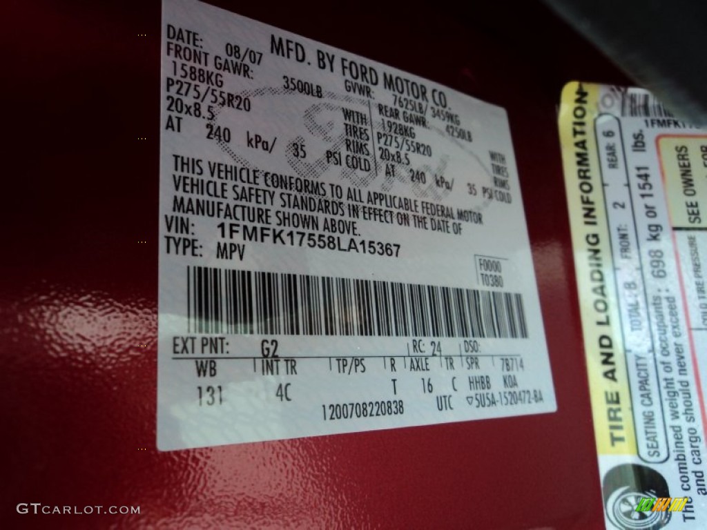 2008 Ford Expedition EL Eddie Bauer Color Code Photos