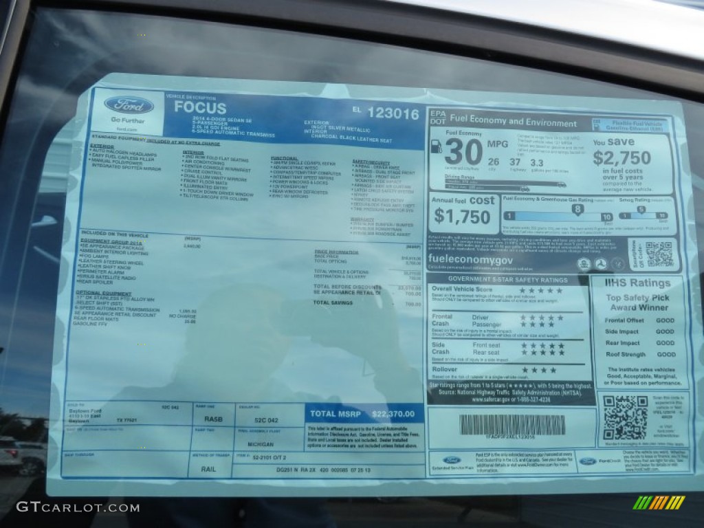2014 Ford Focus SE Sedan Window Sticker Photo #87743646