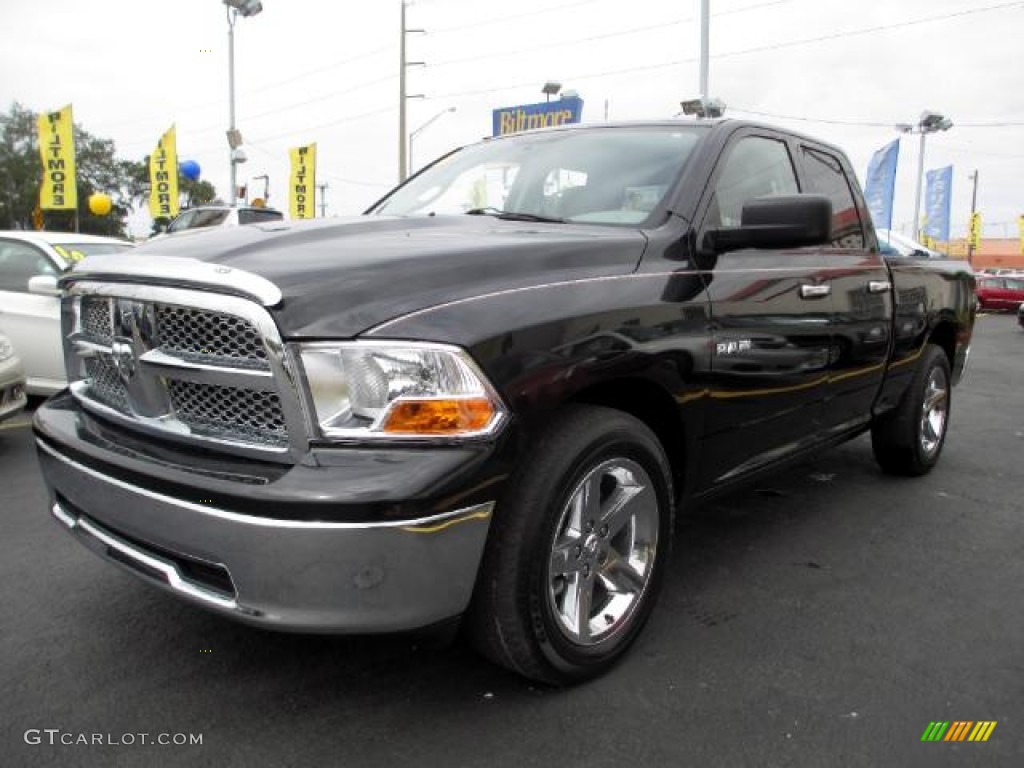 2010 Ram 1500 SLT Quad Cab - Brilliant Black Crystal Pearl / Dark Slate Gray photo #3