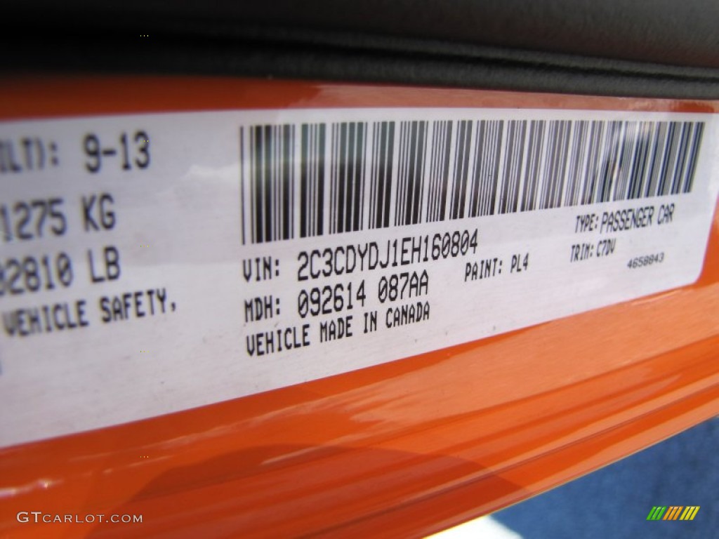 2014 Challenger Color Code PL4 for Header Orange Photo #87793033