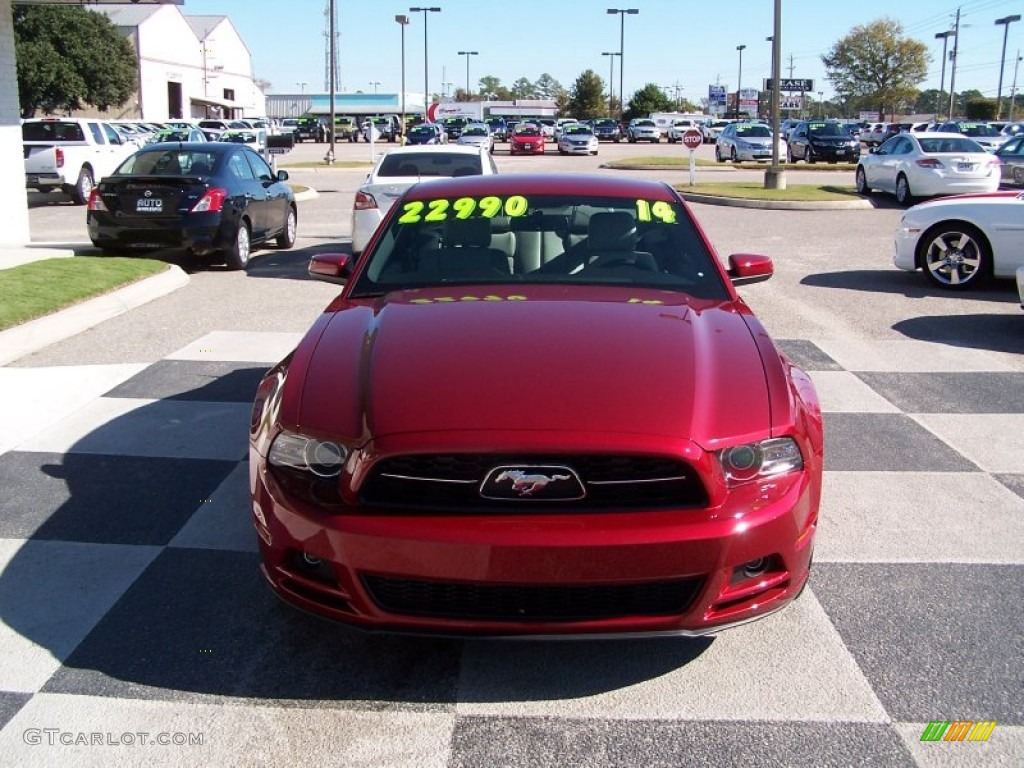2014 Mustang V6 Premium Coupe - Ruby Red / Medium Stone photo #2