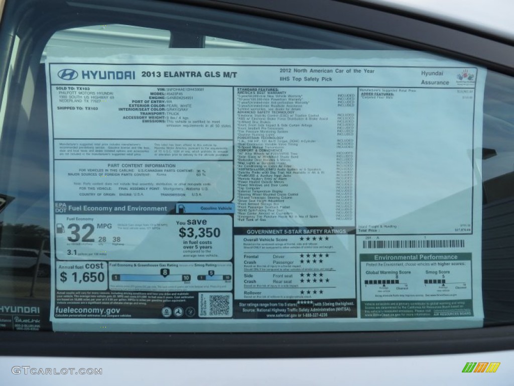 2013 Elantra GLS - Shimmering White / Gray photo #33