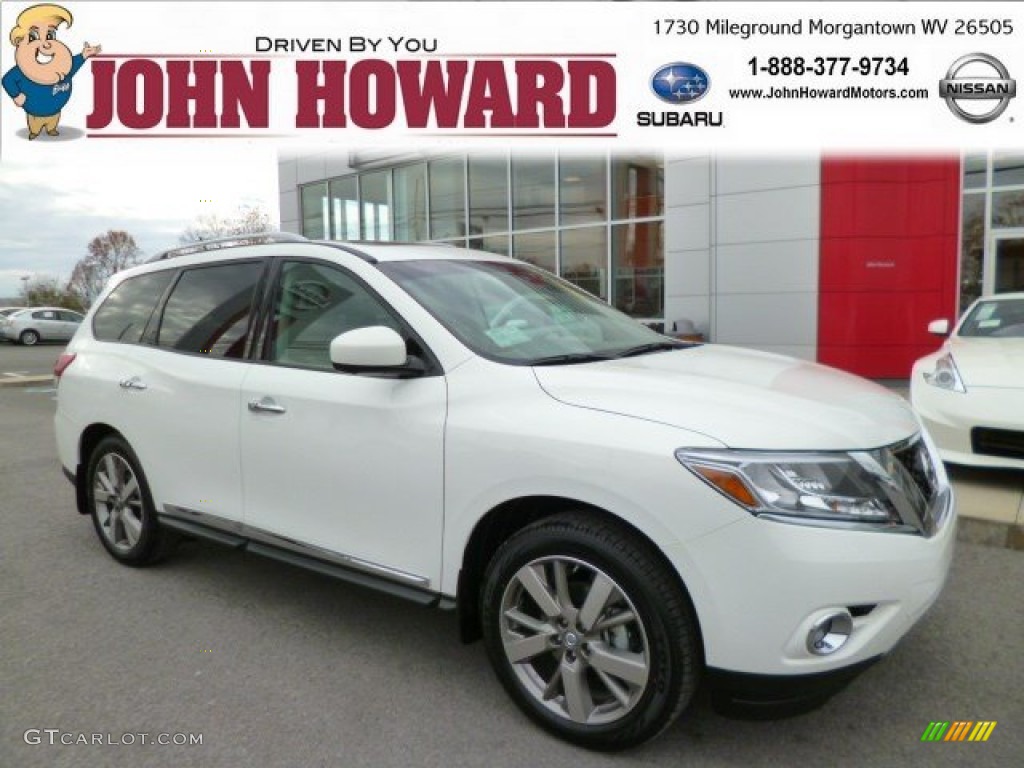 2014 Pathfinder Platinum AWD - Moonlight White / Almond photo #1