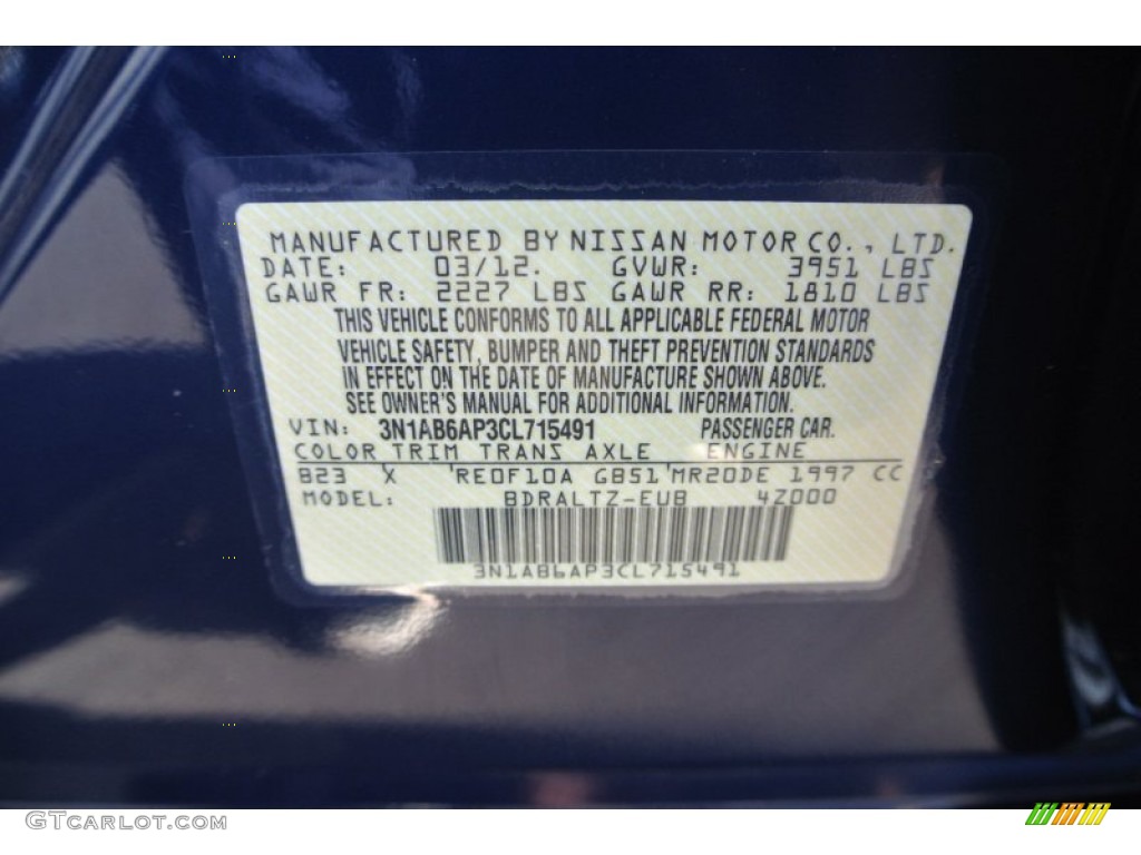 2012 Sentra 2.0 S - Blue Onyx / Charcoal photo #7