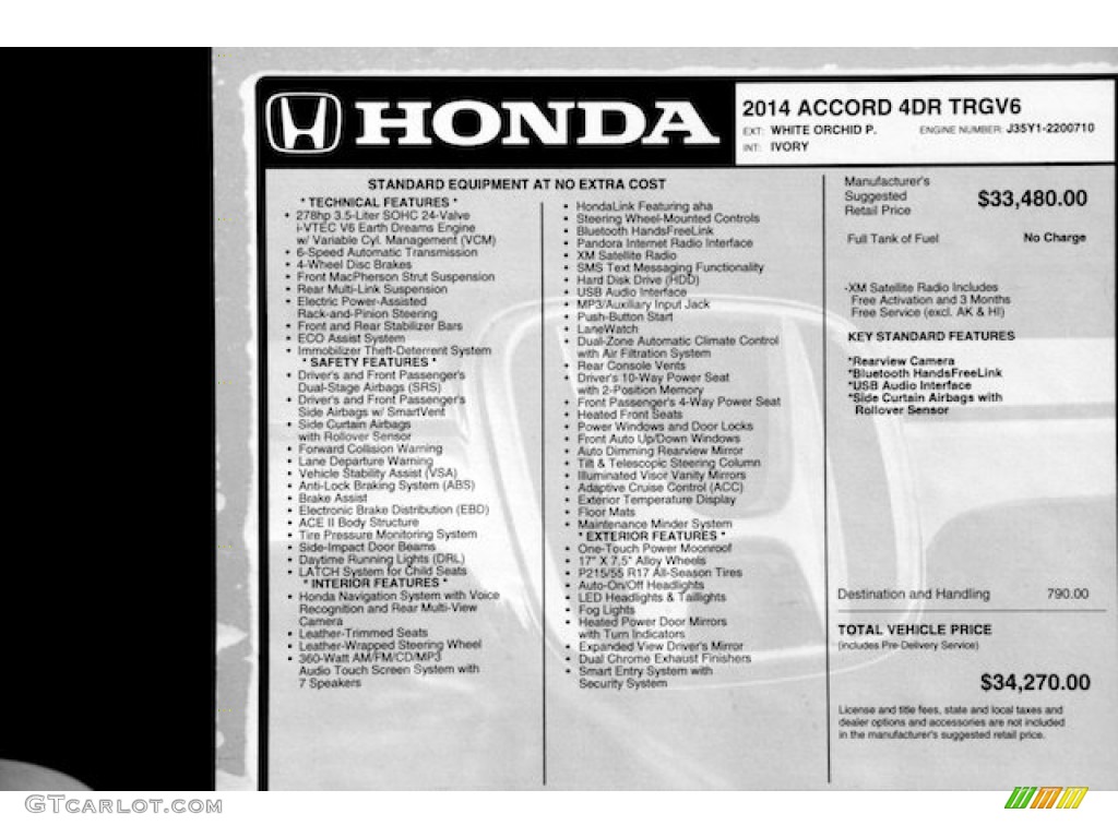 2014 Honda Accord Touring Sedan Window Sticker Photo #87833654