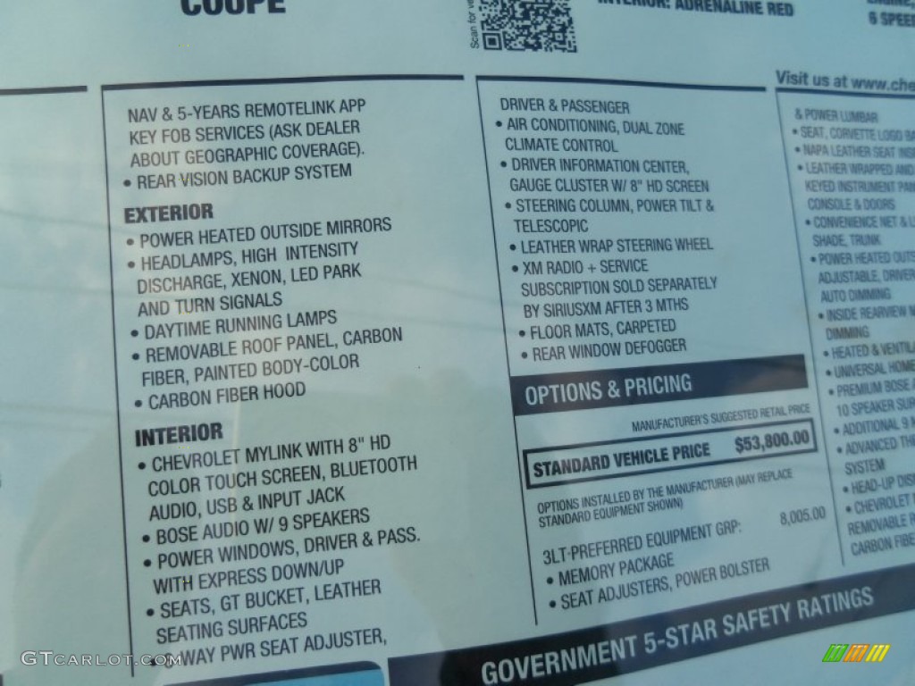 2014 Chevrolet Corvette Stingray Coupe Z51 Window Sticker Photo #87843920
