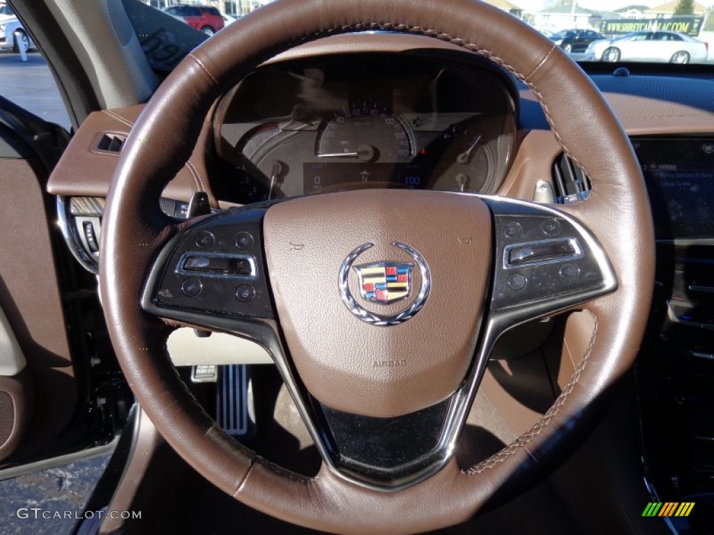 2013 Cadillac ATS 3.6L Performance Light Platinum/Brownstone Accents Steering Wheel Photo #87845423