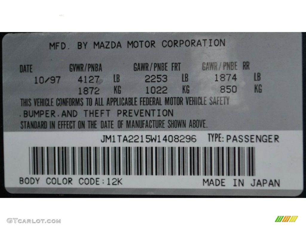 1998 Millenia Color Code 12K for Rainforest Green Pearl Photo #87848552