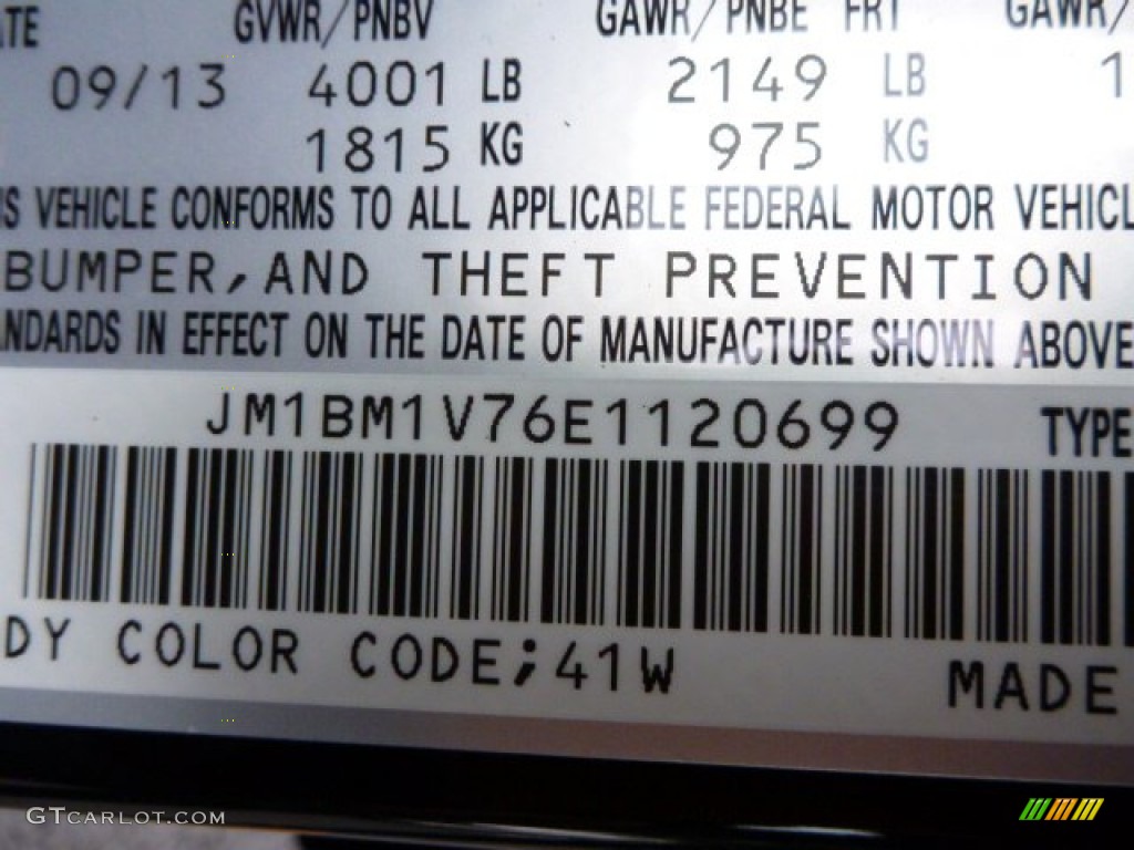 2014 MAZDA3 Color Code 41W for Jet Black Mica Photo #87852710