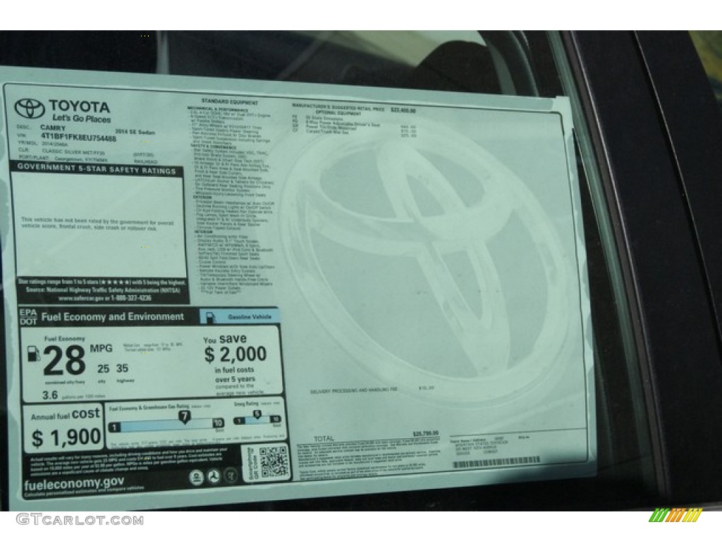 2014 Camry SE - Classic Silver Metallic / Black photo #10