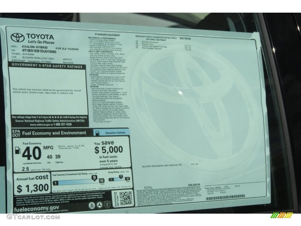 2014 Toyota Avalon Hybrid XLE Touring Window Sticker Photo #87859058