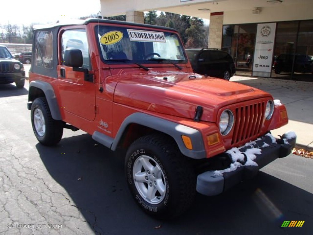 Impact Orange 2005 Jeep Wrangler X 4x4 Exterior Photo #87876250